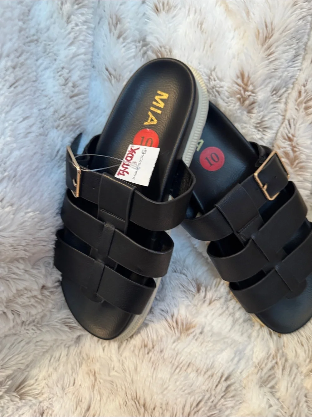 MIA Black Multi-Strap Slide Sandals with Buckle